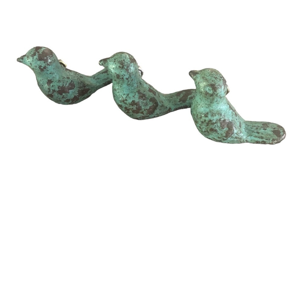 Vintage Set 3 Cast Iron Distressed BIRD Drawer Cabinet Pulls W/Hardware Cottage